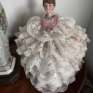 Elegant Lace Porcelain Doll Figurine